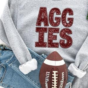 Faux Sequin Aggies Transfer Heavy-weight Crew Sweatshirt Low Cost Cheap Online