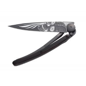 Deejo Black 37g Knife with Ebony Handle, Latino Skull Free Shipping Fake
