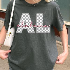 Alabama Checkered Comfort Colors Adult Ring-Spun Cotton Tee For Nice For Sale
