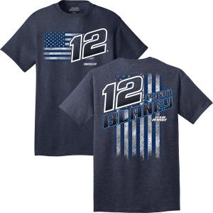 Ryan Blaney 2025 Navy Frost #12 Flag 2-Spot T-Shirt Outlet Cheap Authentic
