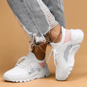 Dynamic Geometric Pattern Chunky Sole Lace Up Knit Sneakers Quality Free Shipping Low Pice