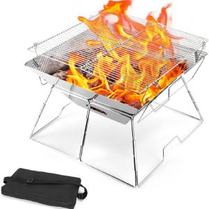 17.1x17.1x12.2in Folding Camping Fire Pit Portable Campfire Grill with Legs for Picnics, Backpacking, Outdoor with Carrying Bag and Kitchen Tongs Clearance Online