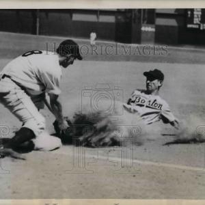 1944 Press Photo Boston Red Sox Macon slides into base Clearance Footlocker Pictures