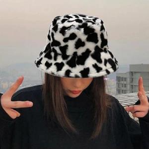 Winter Plush Cow Pattern Outdoor Bucket Hats Cheap Tumblr