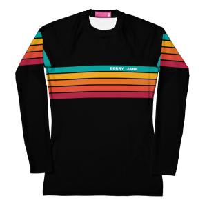 Women's 70s 80s Vintage Stripe Style Rash Guard UPF 50 , Black Cheap Online