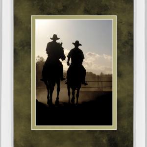 Cavaliers Cowboys By Yann Siwiak - Mirrored Framed Print Wall Art - Dark Brown Sale Visit