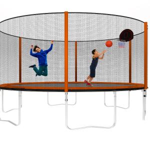 14Ft Powder-Coated Advanced Trampoline With Basketball Hoop Inflator And Ladder (Outer Safety Enclosure) - Orange Limited Edition Cheap Pice