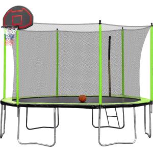 14Ft Trampoline With Basketball Hoop Inflator And Ladder (Inner Safety Enclosure) - Green Clearance Wiki