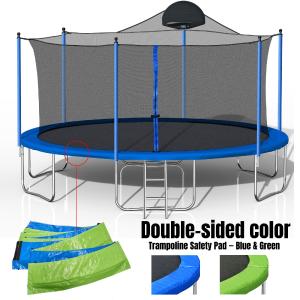 14Ft Trampoline For Adults & Kids With Basketball Hoop, Outdoor Trampolines With Ladder And Safety Enclosure Net For Kids And Adults, Double-Side Color Cover - Blue Buy Cheap Perfect