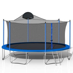 14Ft Trampoline For Adults & Kids With Basketball Hoop, Outdoor Trampolines With Ladder And Safety Enclosure Net For Kids And Adults - Blue Online Sale