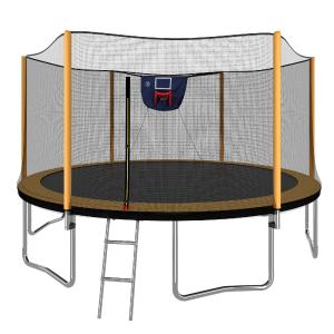 14Ft Powder Coated Advanced Trampoline With Basketball Hoop Inflator And Ladder (Outer Safety Enclosure) - Orange Clearance 100% Original