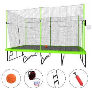 10Ft By 17Ft Rectangule Trampoline With Powder-Coated Galvanized Steel Tubes With Basketball Hoop System Advanced Ladder - Green Clearance Very Cheap