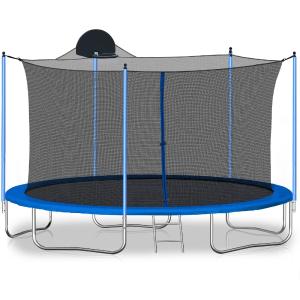 12Ft Trampoline For Adults & Kids With Basketball Hoop, Outdoor Trampolines With Ladder And Safety Enclosure Net For Kids And Adults - Blue Choice Cheap Pice