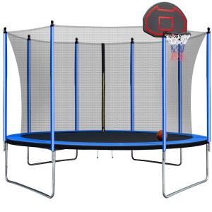 10Ft Trampoline With Basketball Hoop Inflator And Ladder (Inner Safety Enclosure) - Blue Sale Low Shipping Fee