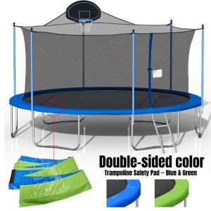 16Ft Trampoline For Adults & Kids With Basketball Hoop, Double-Sided Cover, Outdoor Trampolines With Ladder And Safety Enclosure Net For Kids And Adults - Blue For Cheap Cheap Online