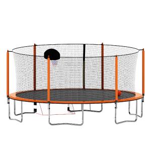16Ft Trampoline With Basketball Hoop Pump And Ladder (Inner Safety Enclosure) With Soccer Goal Outlet Official