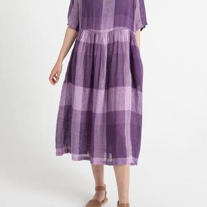 Plus Size Linen Casual Summer Short Sleeve Loose Pleated Dress Best Wholesale For Sale