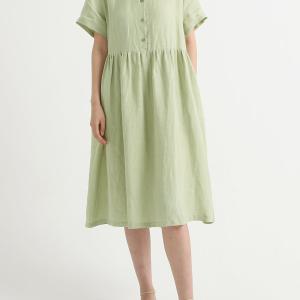 Plus Size Casual Linen Pleated Short Sleeve Loose Dress Hot Sale Cheap Pice