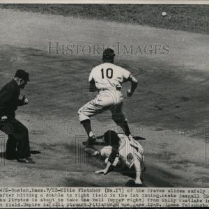 1949 Press Photo Elbie Fletcher of Braves slides safely into 2nd after double Cheapest Pice Sale Online