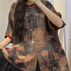 Plus Size Women Summer Vintage Spliced Button Cotton Shirt Largest Supplier Online