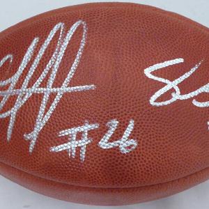 Shaquem & Shaquill Griffin Autographed Leather Football Seahawks Flat MCS 79415 Perfect