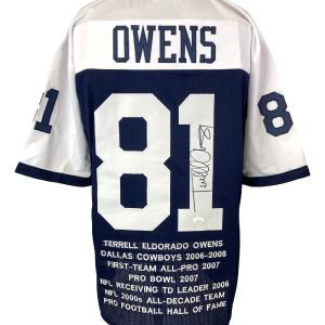 Terrell Owens Dallas Signed Blue Stat Football Jersey JSA ITP Free Shipping Looking For