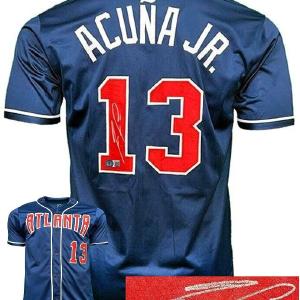 Ronald Acuna Jr. signed Atlanta Navy Prostyle Jersey- Beckett Witnessed Clearance Low Pice Fee Shipping
