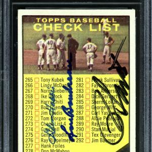 Ron Santo, Lou Boudreau & Glen Hobbie Auto 1961 Topps Checklist Card Beckett Sale Fashion