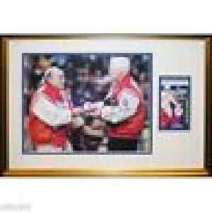 YOGI BERRA WHITEY FORD SIGNED 1999 NY YANKEES WORLD SERIES TICKET FRAMED COLLAGE Clearance Wholesale Pice