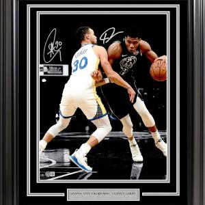STEPHEN CURRY & GIANNIS ANTETOKOUNMPO AUTOGRAPHED FRAMED 16X20 PHOTO BECKETT Get Authentic