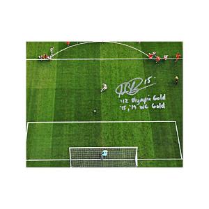 Megan Rapinoe Autographed & Inscr. 2019 WC PK "'12 Olympic Gold '15, '19 WC Gold" Silver 8x10 Free Shipping Inexpensive