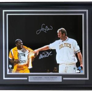 Larry Bird Magic Johnson Signed Framed 16x20 Celtics Shirt Pull Photo JSA BAS Buy Cheap Free Shipping