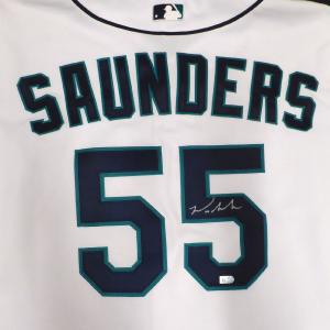 Mariners Michael Saunders Autographed White Authentic Majestic Jersey MLB Holo With Credit Card Free Shipping