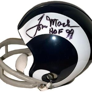 Tom Mack signed Los Angeles Rams Riddell TB 2-Bar Mini Helmet HOF 99 imperfect Discount Shop For