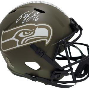 TYLER LOCKETT AUTOGRAPHED SEAHAWKS SALUTE TO SERVICE FULL SIZE HELMET MCS 209184 Low Pice