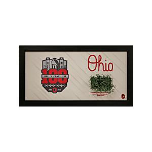 Ohio State 100th Anniversary Of Ohio Stadium Framed Sign With Piece of Authentic Ohio Stadium Turf Free Shipping Marketable