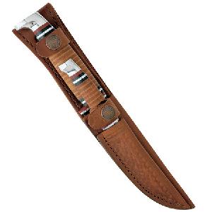 372 TWO KNIFE SET TWIN FINN W/LEATHER SHEATH Cheap Pice Buy Discount