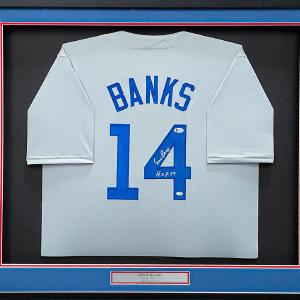 CHICAGO CUBS ERNIE BANKS AUTOGRAPHED FRAMED GRAY JERSEY "HOF 77" BECKETT 202410 Cheap Sale Pick A Best