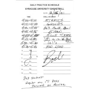 Jim Boeheim Autographed Practice Schedule 2/25/21 Discount Cheapest Pice