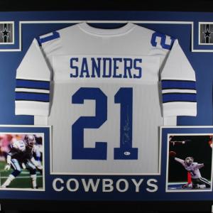 Deion Sanders Autographed/Signed Pro Style White Framed Jersey BAS 44599 Free Shipping Shop Offer