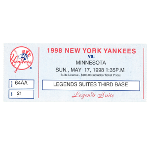 David Wells New York Yankees Perfect Game Ticket - 5/17/98 - Legends Suite (64AA, 21) Looking For