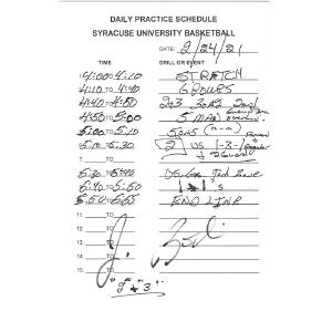 Jim Boeheim Autographed Practice Schedule 2/24/21 Cheap Sale Popular