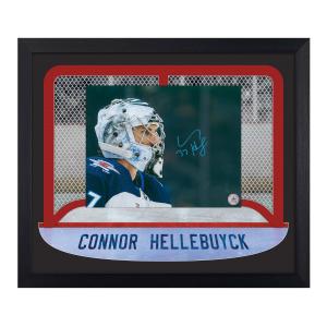Connor Hellebuyck Signed Winnipeg Goalie Mask Between The Pipes 23x27 Frame Best Place