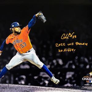 CRISTIAN JAVIER AUTOGRAPHED 16X20 PHOTO ASTROS 2022 WS GAME 4 NO HITTER BECKETT Free Shipping 100% Guaranteed