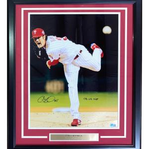 Cole Hamels Signed Framed 16x20 Phillies Vertical Photo 08 WS MVP BAS ITP Cost For Sale