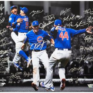 2016 Chicago Cubs Team Signed Infield Spotlight 16x20 Photo (24 Sigs) - (SS COA) Free Shipping Get Authentic