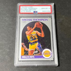 1990-91 NBA Hoops #160 Mychal Thompson Signed Card AUTO 10 PSA Slabbed Lakers Clearance Manchester