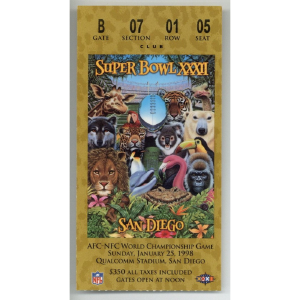 1998 NFL Super Bowl XXXII Ticket Stub Denver Broncos Green Bay Packers Seat 5 Amazon Online