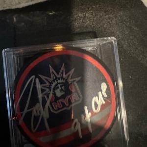 Adam Graves signed Rangers retro puck,with "94 cup" ins Popular Online
