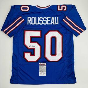 Autographed/Signed Greg Rousseau Buffalo Blue Football Jersey JSA COA Cheap Visa Payment